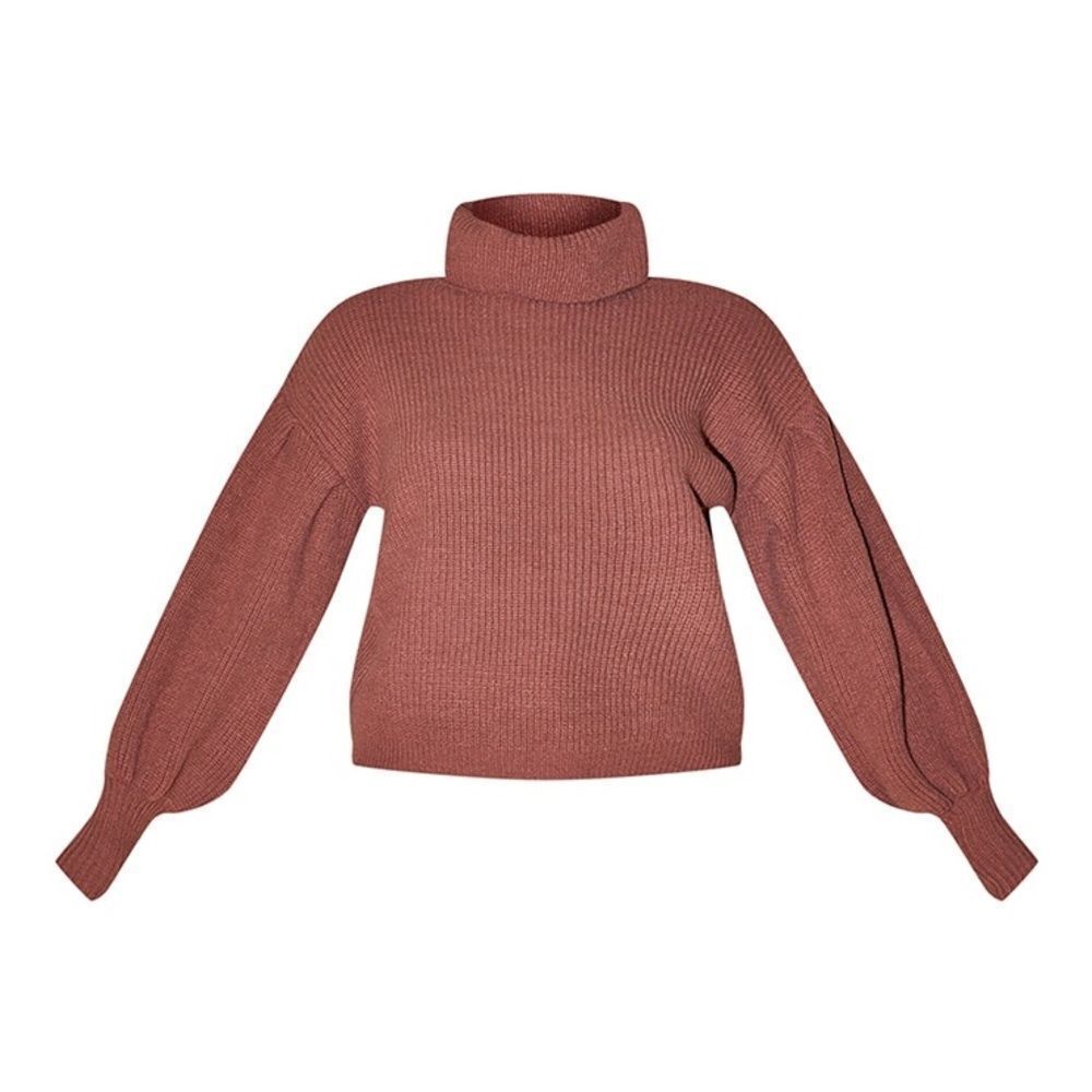 Rose Roll Neck Balloon Sleeve Cosy Knit Sweater Size Small